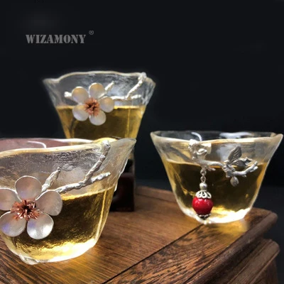 1 шт.! Серебристая стеклянная китайская фарфоровая чайная чашка WIZAMONY чайный набор