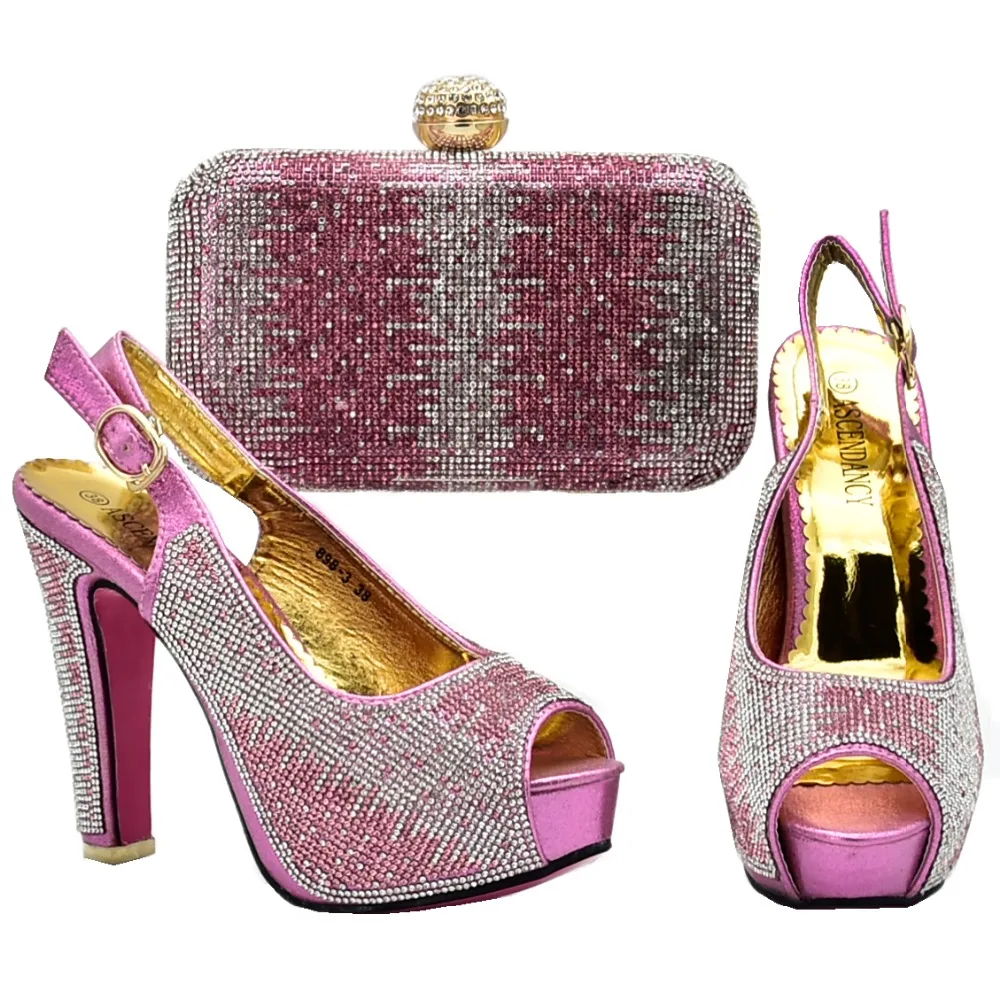 

Lovely pink shoes and bag matching set 2018 italian shoe and bag for african aso ebi party baby pink shoes matching bag SB8133-2