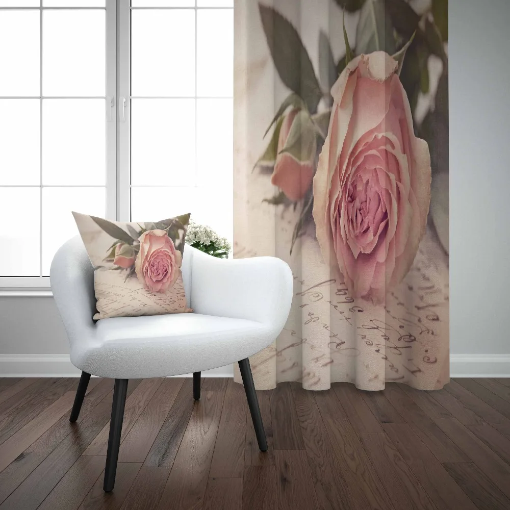 

Else Big Retro Roses Flowers Floral Authentic Writen 3D Print Living Room Bedroom Window Panel Curtain Combine Gift Pillow Case
