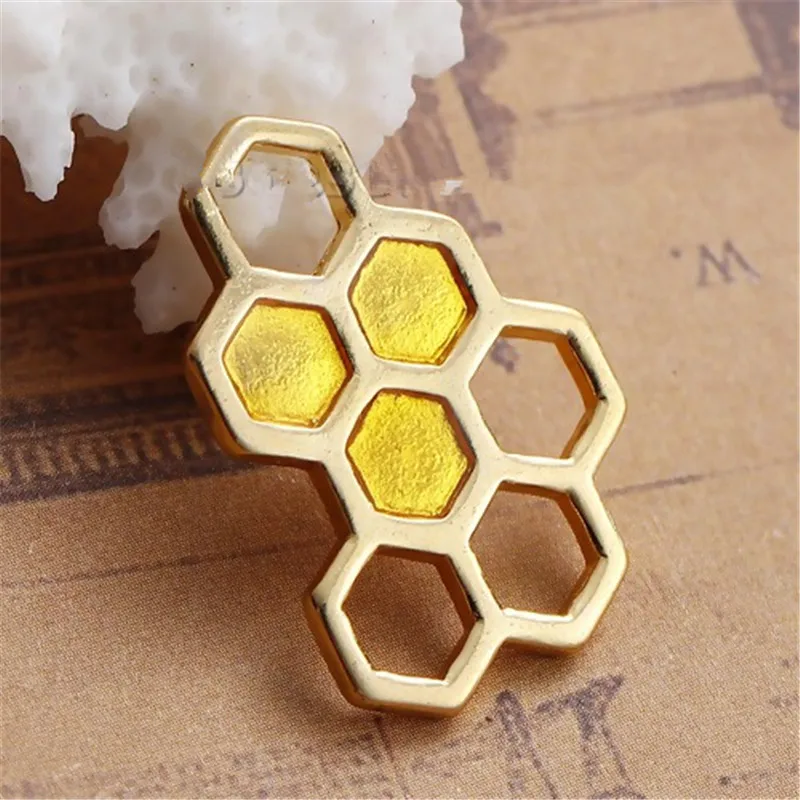 8Seasons Zinc Based Alloy Connectors Hollow Honeycomb Enamel Charm For DIY Jewelry Making Components 24mm x 17mm( 5/8"), 10 PCs