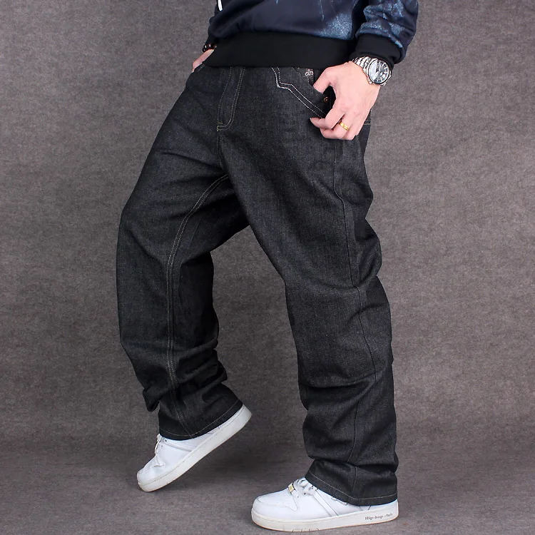 

Men Classic Jeans Overall Loose Baggy Pants Full-Length Black Color Denim Street Boys Jean Big Sizes Mens Hip Hop Denim Jeans