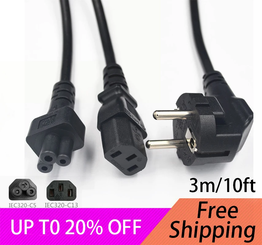 EU European German French Power Extension Cable Cord Wire EU Plug To