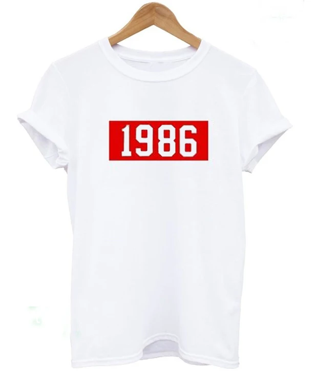 

1986 Font Tshirt Red Letter Print T-Shirts Summer Style tops Tumblr Graphic outfit Women's Fashion Clothes girls t shirts