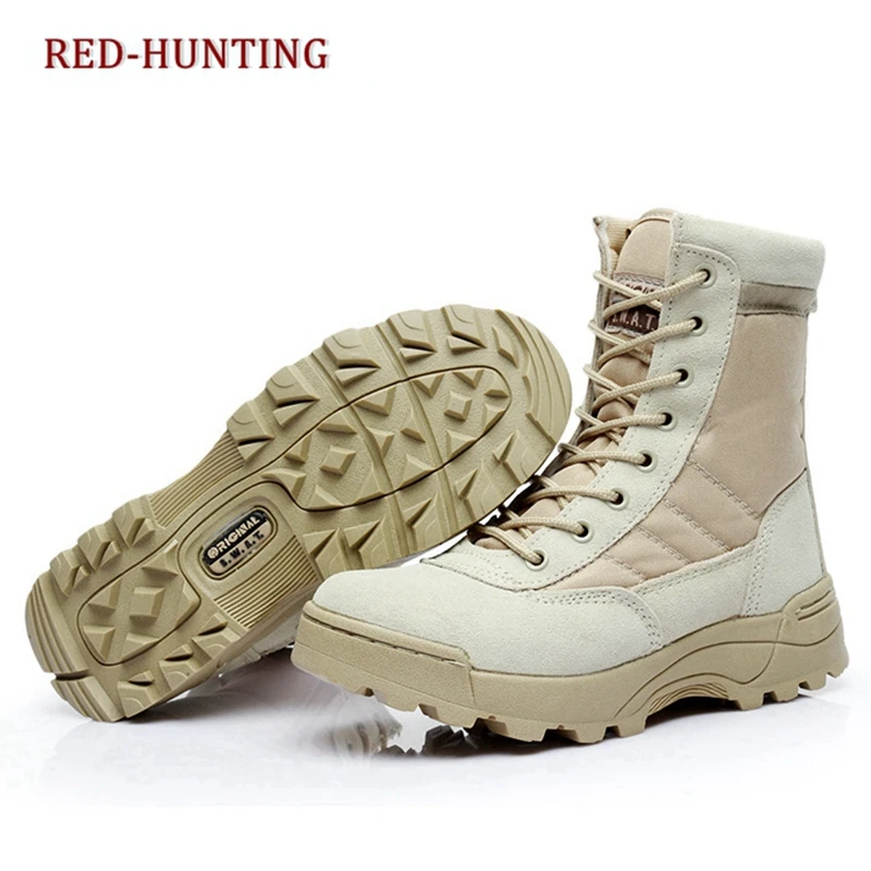 Men Canvas Leather Shoes Military Tactical Army Battle Combat Boots ...