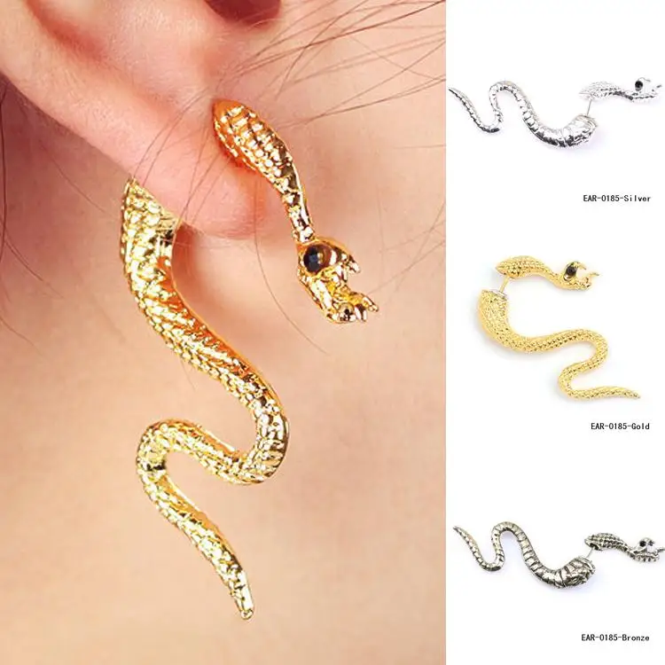 

Fashion Jewelery 3 Colors Accessories Exaggerated Punk Style 1 Piece Ear Clip Snake Shaped Stud Earring