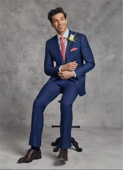 

One Button Suit Custom Made 2 Pcs (Jacket+Pants) Slim Fit Men Suit Groomsmen Tuxedos Wedding Prom Performance Mens Suits