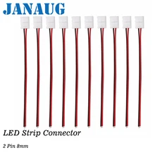 8mm 2 Pin LED Strip light Connector with Pigtail (10pcs), 3528 2835 Flexible LED Connector Solderless Clamp On Pigtail Adapter