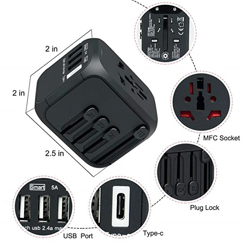Wearpai International Travel charging adapter Универсальный адаптер 3USB с 3 4a адаптером питания