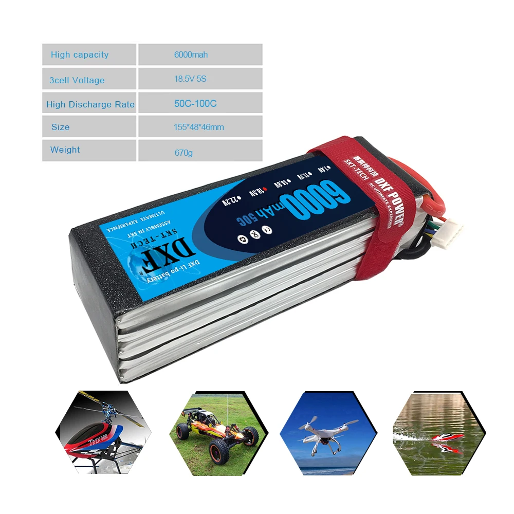 Аккумулятор DXF AKKU 18 5 в 6000 мАч 50C 100C 5S RC LiPo для самолета вертолета квадрокоптера