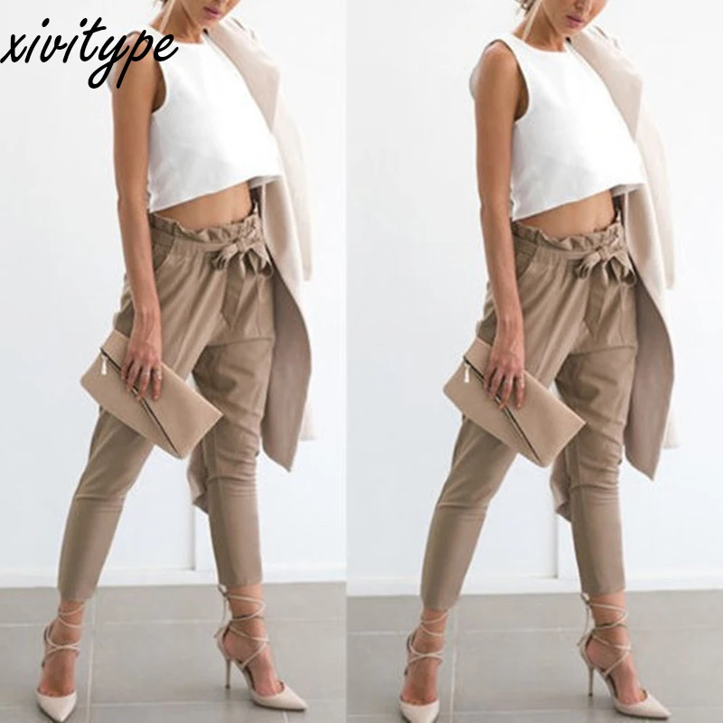 Women Harem Pants Ol Chiffon High Waist Pants Drawstring