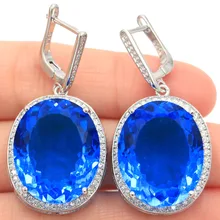 Топ большой тяжелый 17,2 гр 22x18 мм Париж Голубой топаз Белый CZ женские Серебряные серьги 40x20 мм