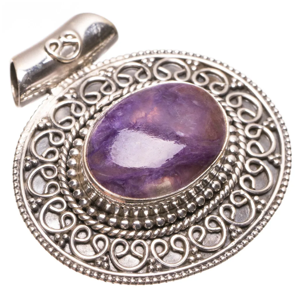 Stargems (TM) Чароит натуральный ручной работы Boho 925 Серебро кулон 1 1/2&quot | Украшения и