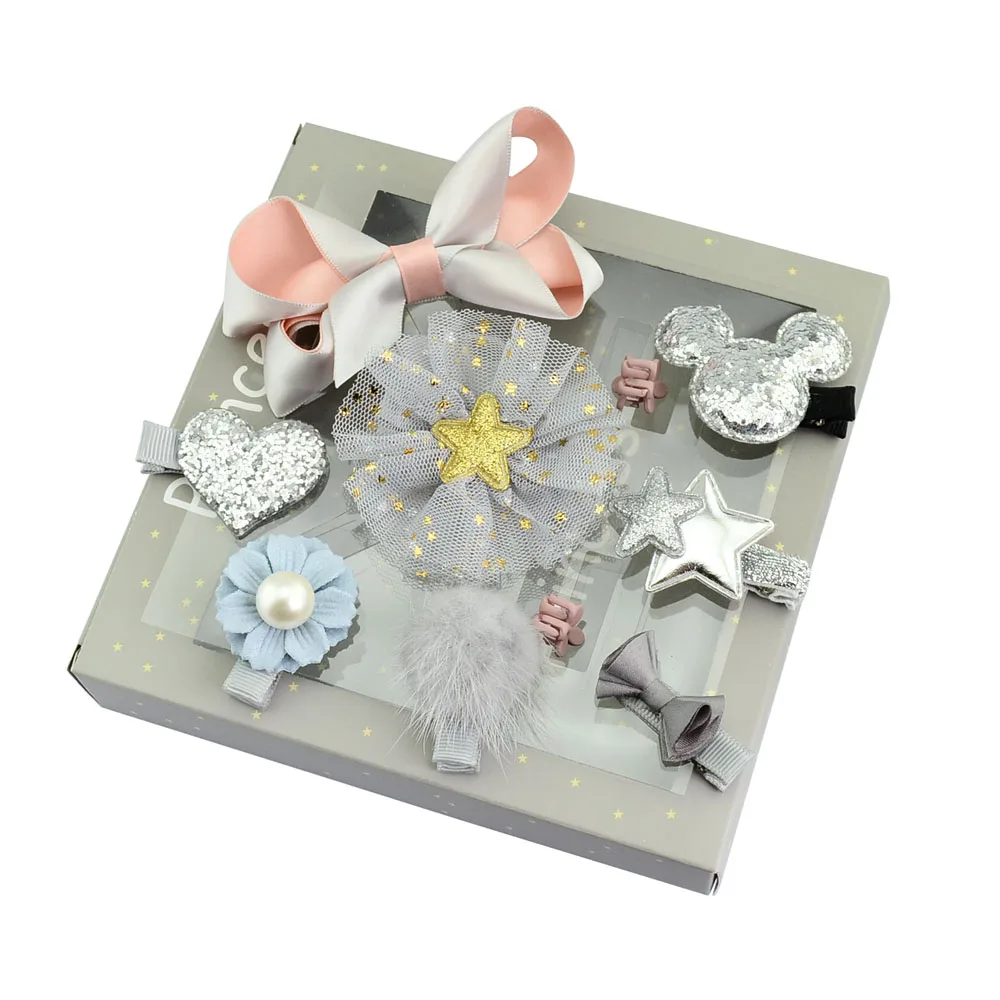 

1Set New Fashion Different Designs Heart Flower Crown Fur Ball Stars Hair Bows With Kids Clip Hair Accessories For Girls Gift679