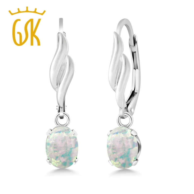 1 26 Ct Oval Cabochon White Simulated Opal 925 Sterling Silver Earrings