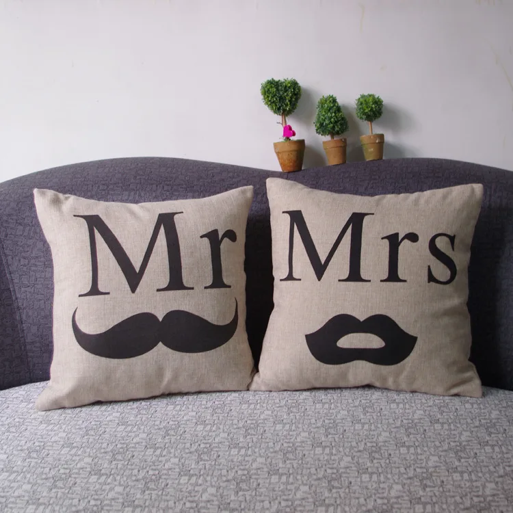 

MYJ Print pillow dining chair cushion MR MRS cotton linen 45x45cm seat cushion high quality Home decorative pillow for sofa