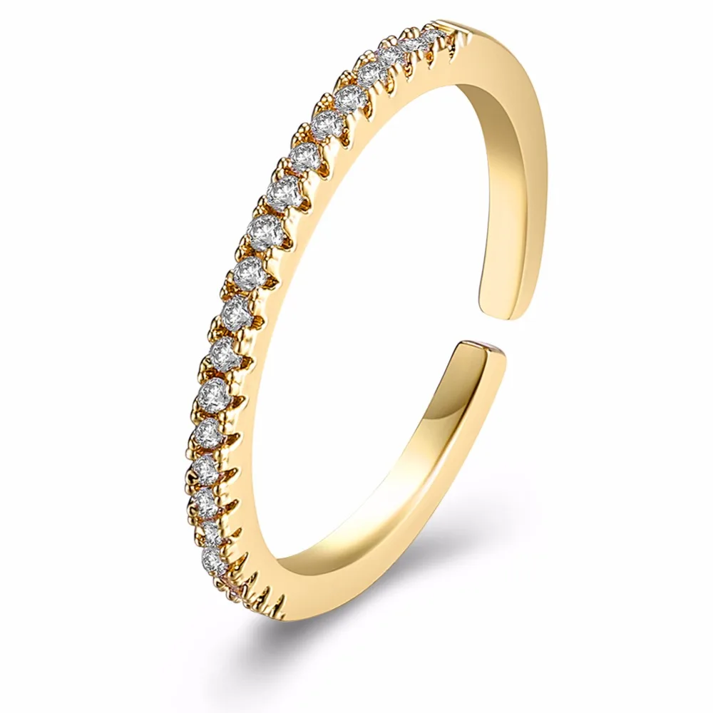 Open Style Brand New Micro Pave Plating Gold Slim Ring Handmade Jewelry