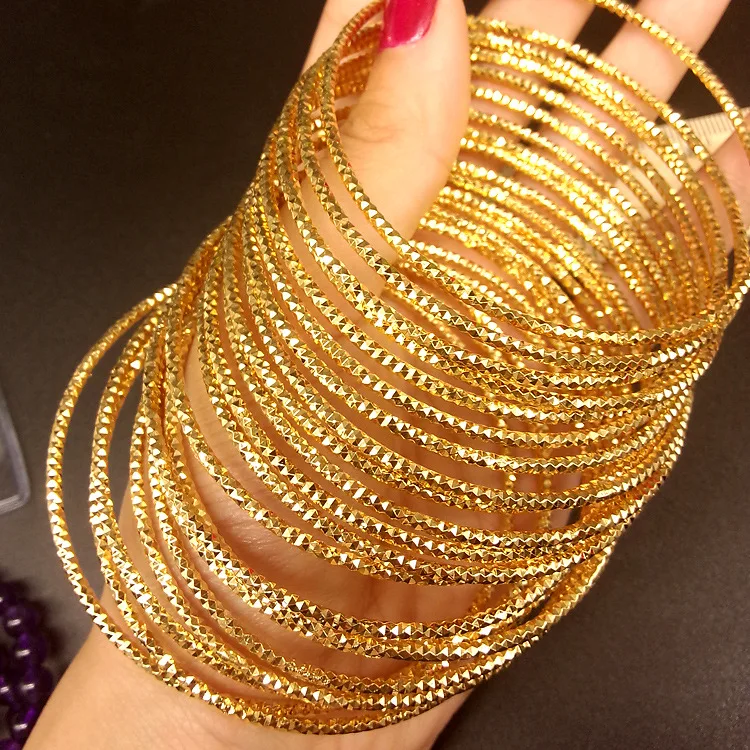 10 шт./лот новые модные желтые Gold Filled Bling Fine Cut тонкий золотой браслет диаметром 65 м браслеты для Для женщин ювелирные изделия подарок Дубай комплекты