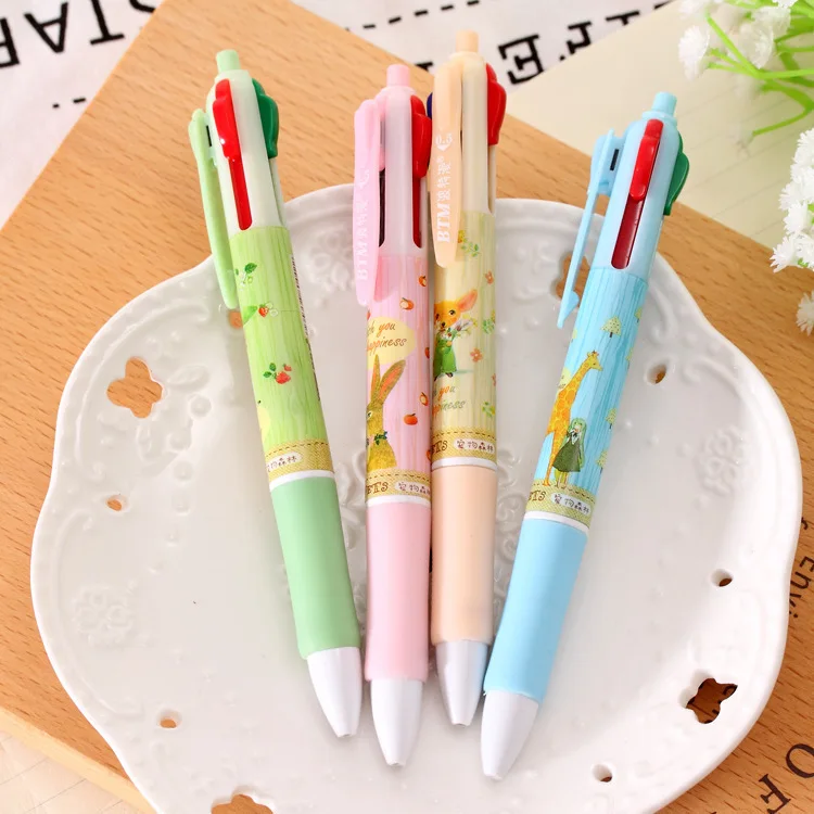 

1PCS Cute New Creative Pet Forest 4 Ink Color Creative Ball-Point Pen Ballpoint Pen Office Business Ball Pen Student Gift Pen