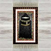 Еще черный пол Каабы красные цветы 3d турецкий исламский мусульманский молитвенные коврики кисточками Нескользящие современный молитвенный коврик Рамадан ИД подарки