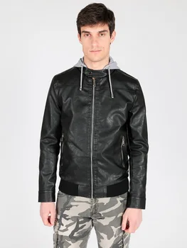 

Faux leather Jacket hooded sweatshirt