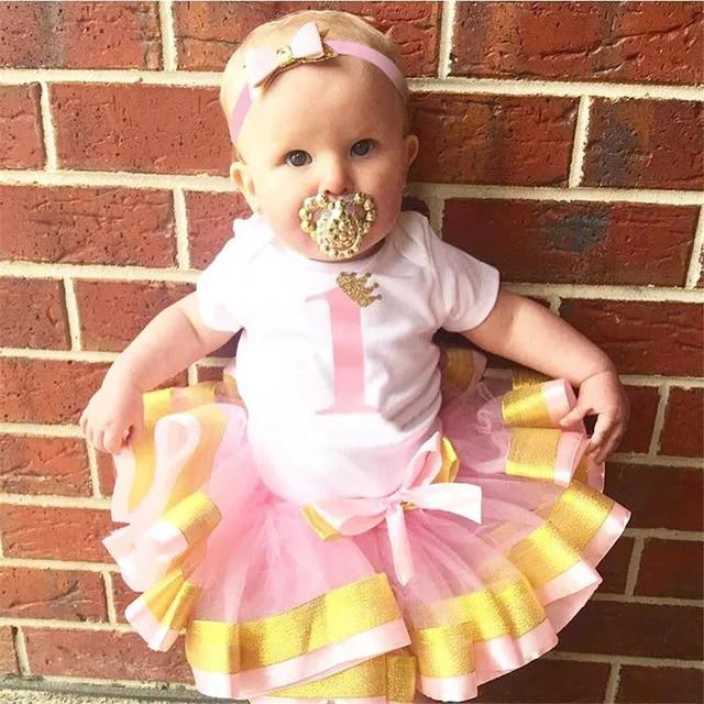 Little Girl 1st Birthday Outfits Baby Romper Tutu Dress Headband