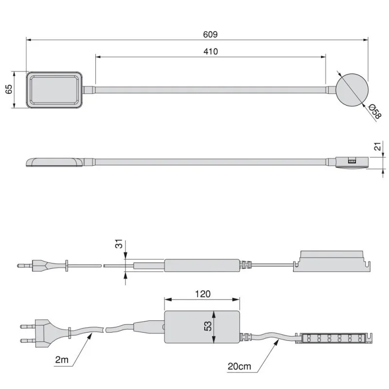 EMUCA 5014715 1 партия бра квадратная Кума с гибким рычагом и 2 портами USB белый цвет