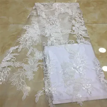 

High quality White African lace fabric sequins french tulle lace fabric 2018 latest arrival hot sale 5 yards for dress A1032-2