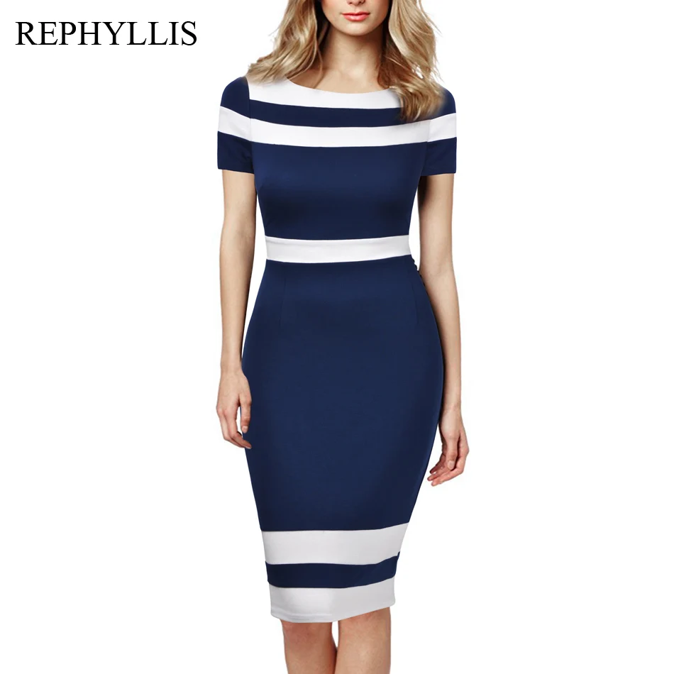 REPHYLLIS женское платье-карандаш с коротким рукавом, с вырезом лодочкой, в стиле пэчворк, повседневное, деловое, офисное, элегантное, облегающее