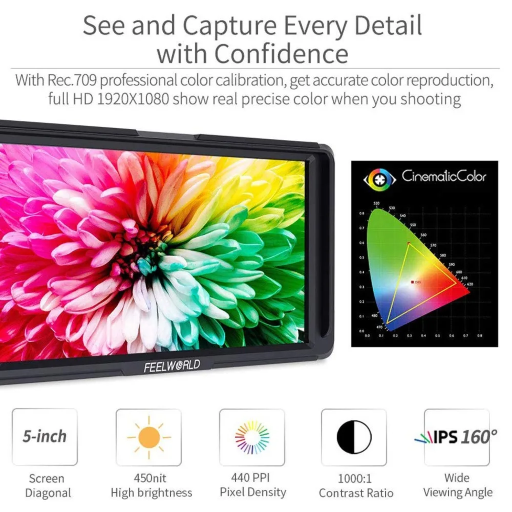FEELWORLD F5 5 дюймов для однообъективной цифровой зеркальной фотокамеры на полевом