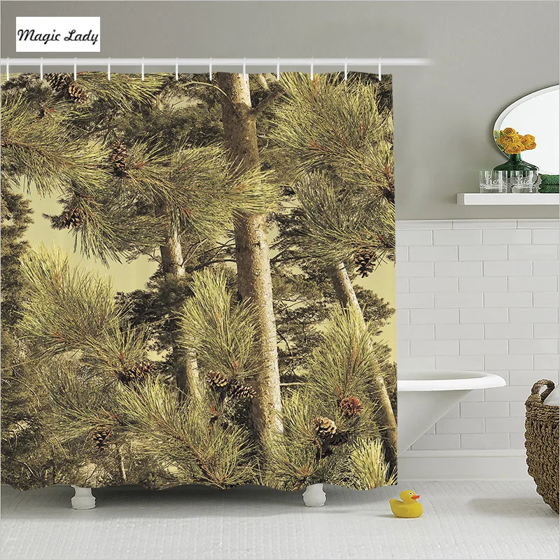 Shower Curtain Tree Of Life Bathroom Accessories Needles Pine Wood Park