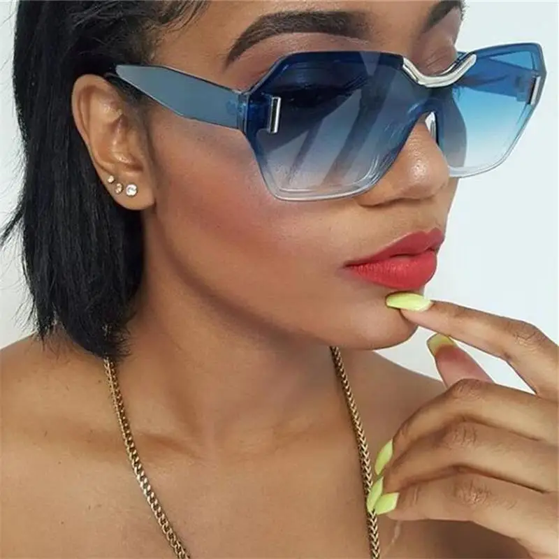 Rimless Royal Blue Sunglasses Woman Fashion Luxury Square Sunglasses