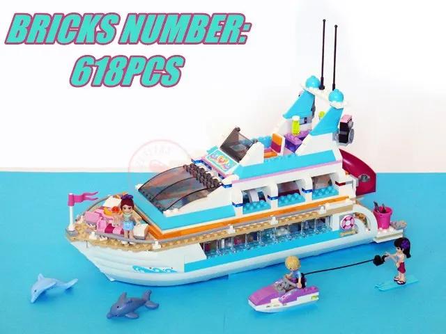 Новые друзья крейсер дельфин судна fit legoeis город цифры Building Block конструктор