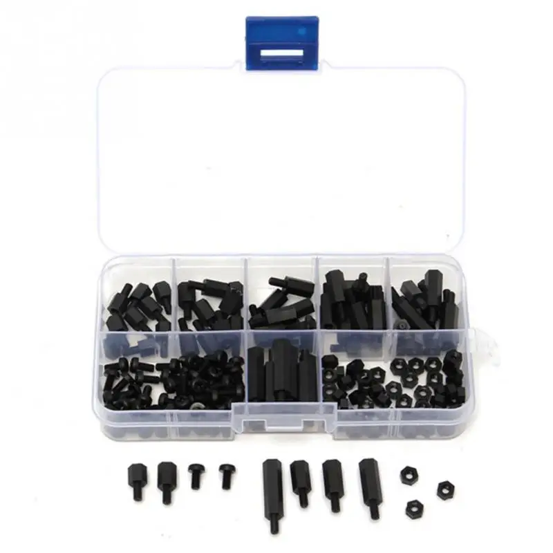 

180pcs M3 Black Nylon antirust Spacers Nut Hex Screw with M-F Stand electronic component Screw Nut Assortment Kit Tool accessory