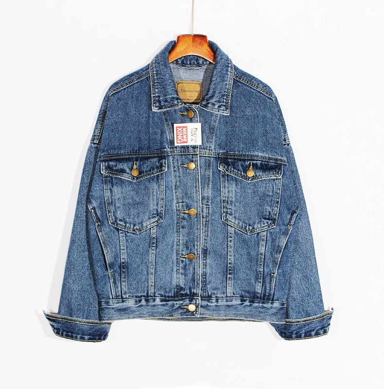 

Obrix Spring Summer Female Loose Jacket High Quality Thick Denim Square Collar Full Sleeve Cotton Pockets Casual Style Jacket