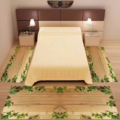 آخر 3 قطعة البني الخشب على الورقة الخضراء اللبلاب 3d نمط الطباعة عدم الانزلاق ستوكات قابل للغسل ديكور غرفة نوم منطقة البساط السجاد مجموعة