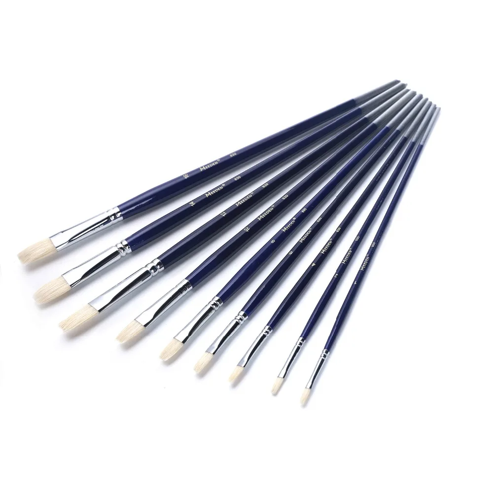 MEEDEN 9 Pcs Super Quality Wild Boar Hair Oil Painting flat Brush