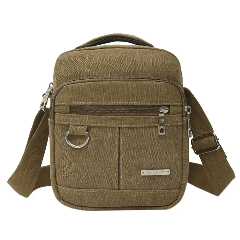 

Fashion Canvas Men Zipper Shoulder Bag High Quality Crossbody Bag Black Khaki Brown Handbag Backpack