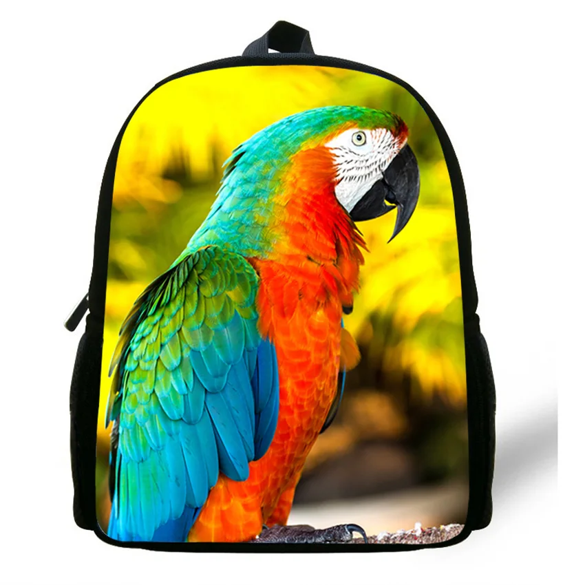 12 Inch Cute Animal Backpacks For Children Parrot Print Backpack For