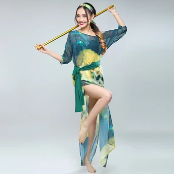 

New Chiffon Girlsset Practice Wear Set Women Belly Dance Costume Holiday Style Dance Skirt Headband Belt Belly Dance Robe DWY012