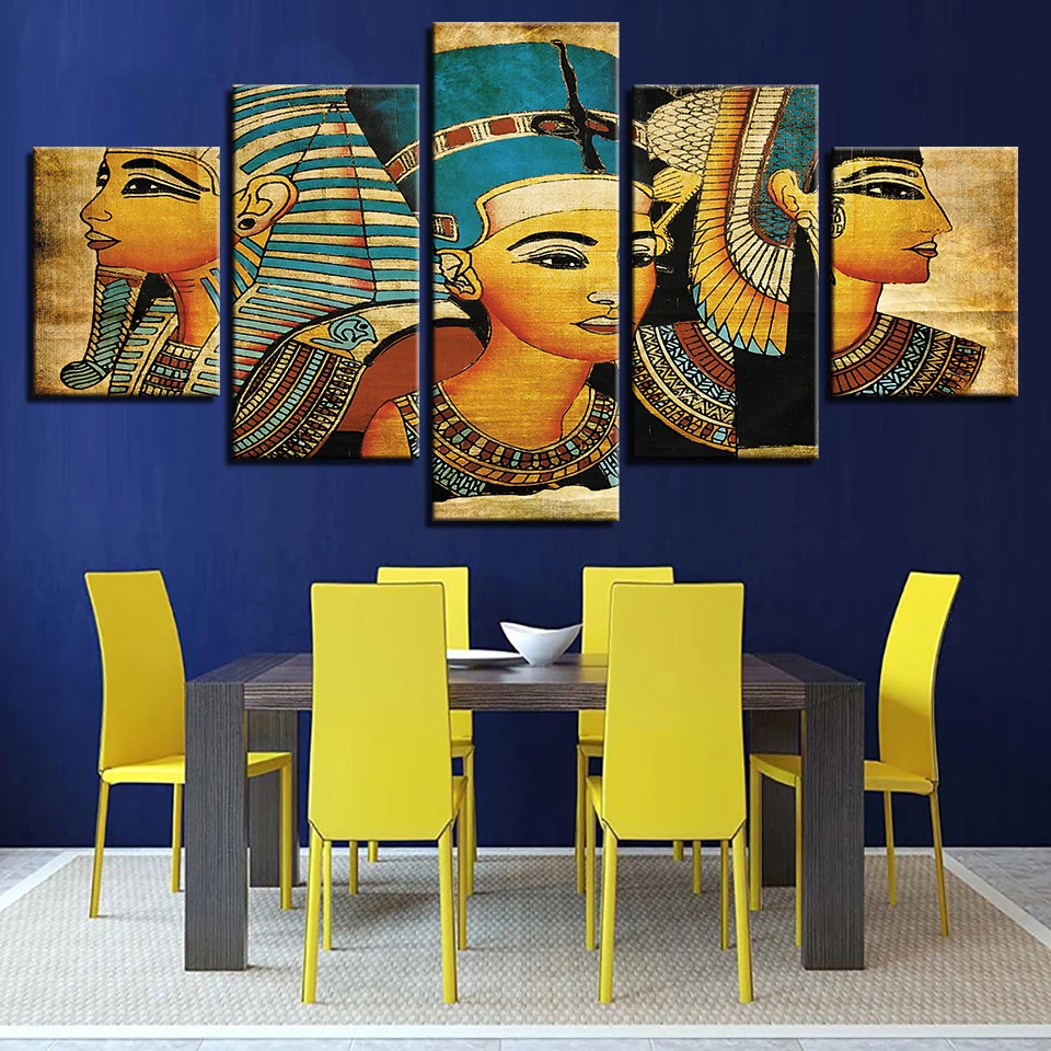 Günstig Vintage Bilder Leinwand Gedruckt Poster 5 Panel Pharao Von Alten Ägypten Gemälde Home Decor Für Wohnzimmer Kunstwerk Wand Kunst