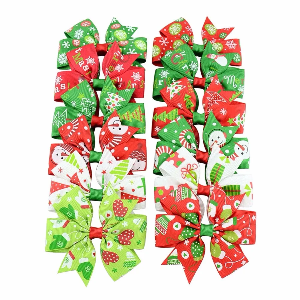 

1Pcs 3 inch Christmas Grosgrain Ribbon Bows Print Snowman Ornament Christmas Party Snow Pinwheel Hair Clips Hair Accessories 640