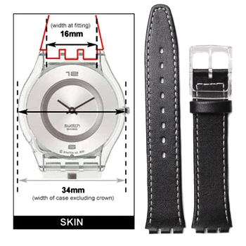 

16mm Genuine Leather Replacement Black Watch Band fits S w a t c h Skin WB1068A16GB