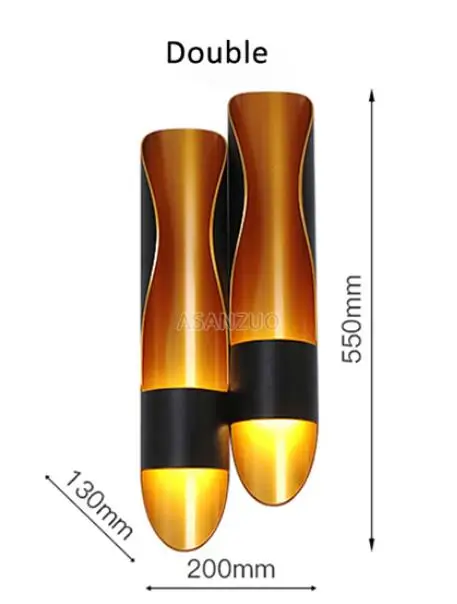 Скандинавский креативный настенный светильник для ресторана, лампа из алюминиевой трубы, золотой, с одной головкой, с двумя головками, прикроватный светильник для спальни s - Цвет абажура: Double