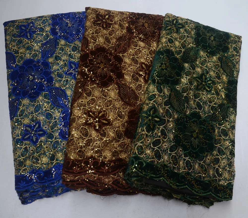 

African French Guipure Cord Lace Mesh Best Quality French Velvet Gold Line Sequinse Lace Materials For Wedding & Party Dress