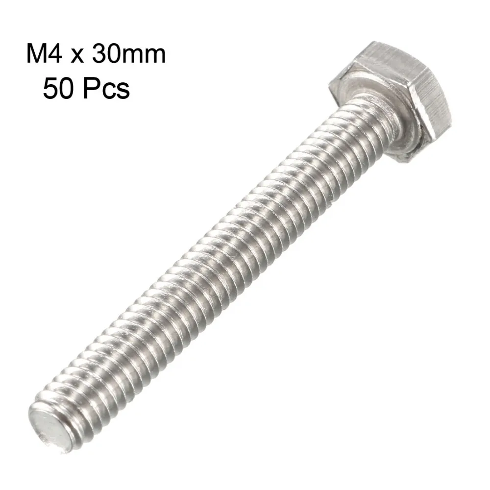 

UXCELL 50Pcs Bolts M4 Thread 30mm 304 Stainless Steel Hex Head Screws Bolt Fastener For Communication Equipment Ship Assembly