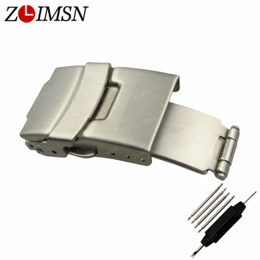 

ZLIMSN Stainless Steel Belt Buckles Brushed Watch Bands Automatic Double Push Button Fold Deployment Clasp Belt Buckle 20mm Pure