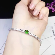 Естественный диопсид браслет цепочка натуральный реальный диопсид 925 стерлингового серебра 0.9ct драгоценный камень ювелирные изделия# SB18101620