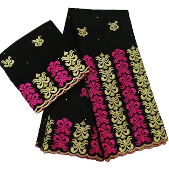 

African Lace Fabric Bazin Riche Fabric 2018 New Design Embroidered Bazin Riche Getzner With stones Tulle Lace African JJ74-1