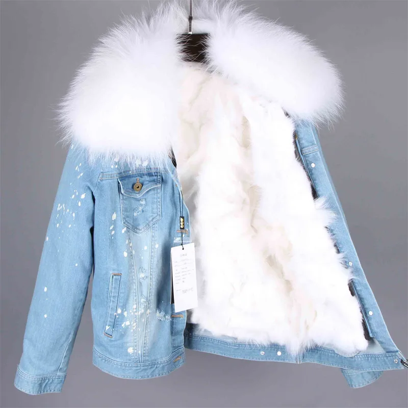 Новое модное женское зимнее пальто воротник мех енота Куртка деним подклад мех лисы бренд стиль парка - Цвет: color 22