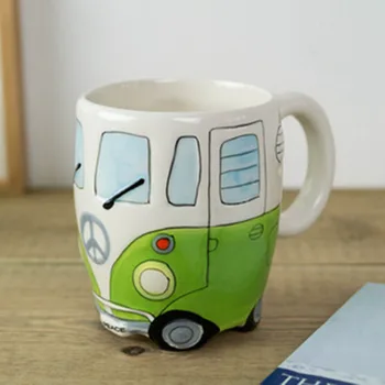 

Cartoon Ceramic Cups Hand Painting Retro Double Decker Bus Mug Coffee Milk Tea Cup Water Bottle Drinkware Novetly Gift